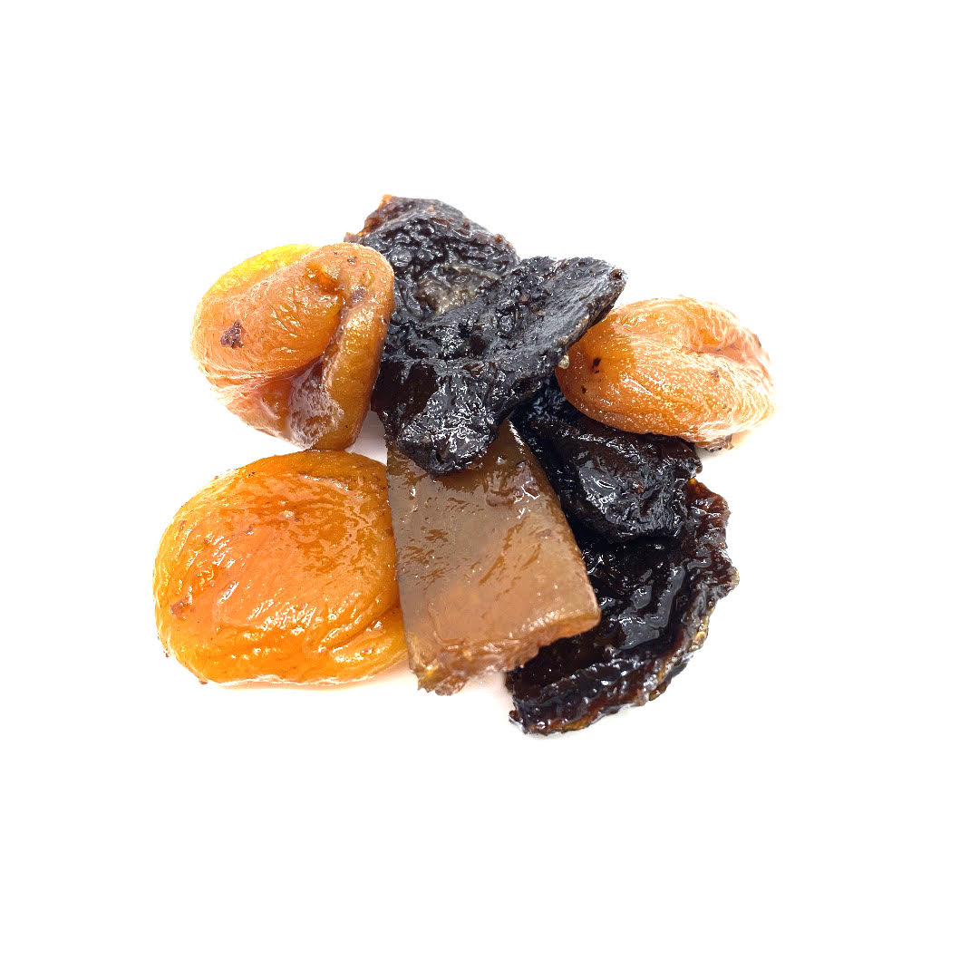 dried apricot, dried plums, and dried lemon in wet sauce