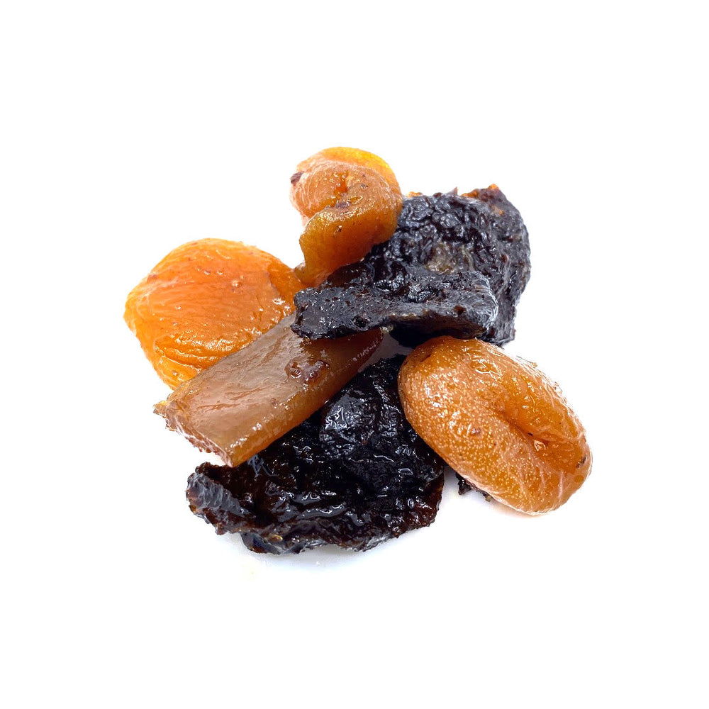 dried apricot, dried plums, and dried lemon in wet sauce