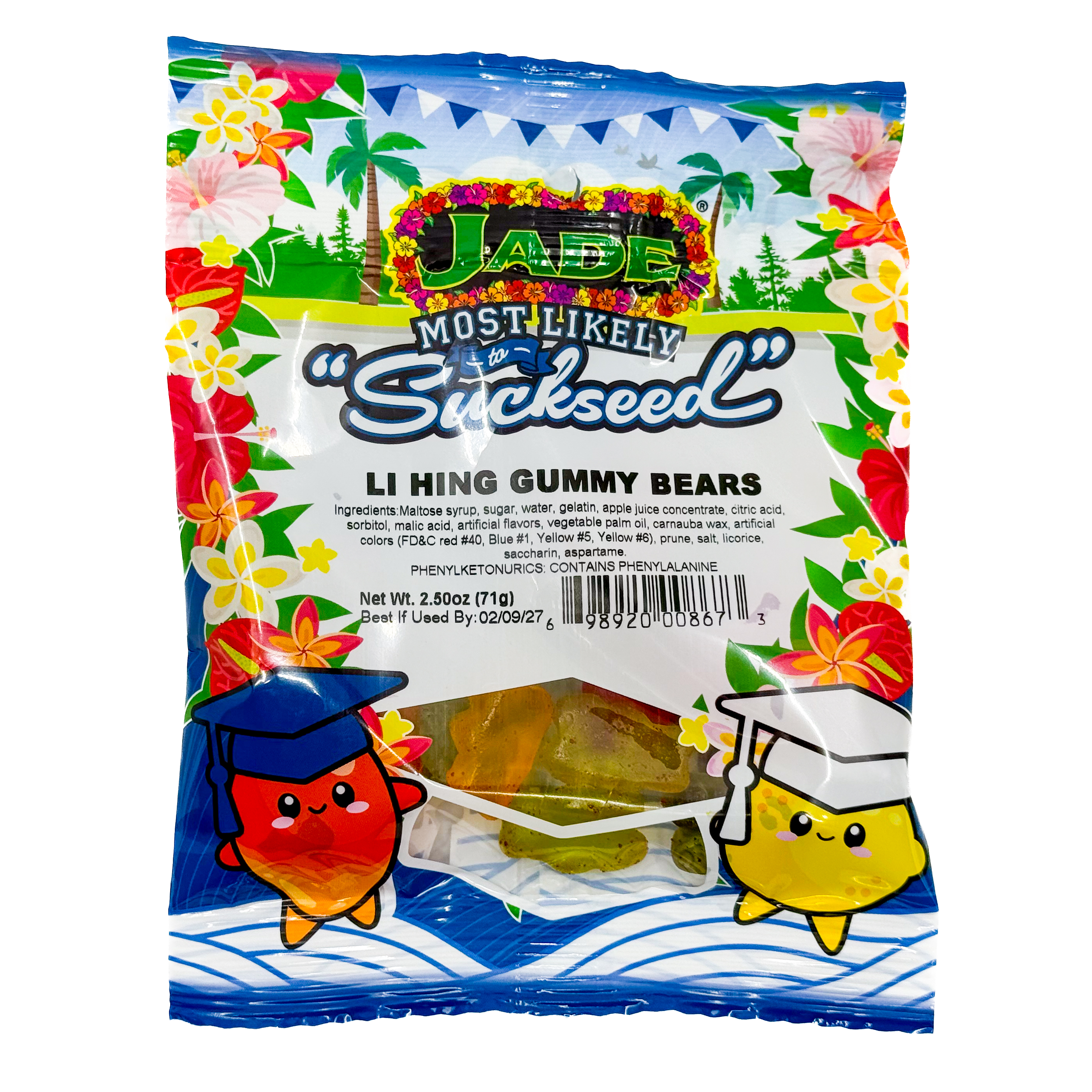 Jade Food Products Li Hing Gummy Bear Most Likely to Suckseed bag