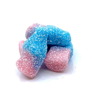 
                  
                    Gummy Bubble gum candy.  Blue and pink bottle shaped candies
                  
                